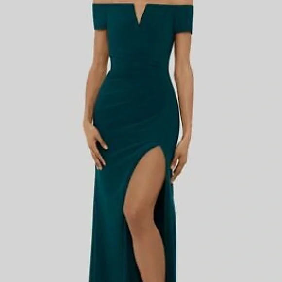 green emerald velvet dress Xscape Evenings Women's Halter Neck Satin Trumpet Gown - Green
